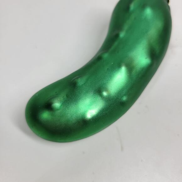 Vintage German Pickle Ornament 4" Green Glass Christmas Tradition Tree Decor - Picture 2 of 12